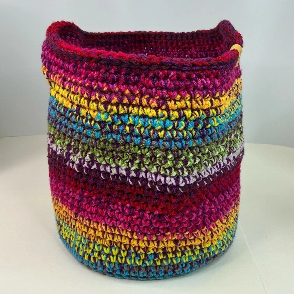 Handcrafted Multicolor Crochet Scrap Woven Tote Bag Basket Storage Handmade Knit